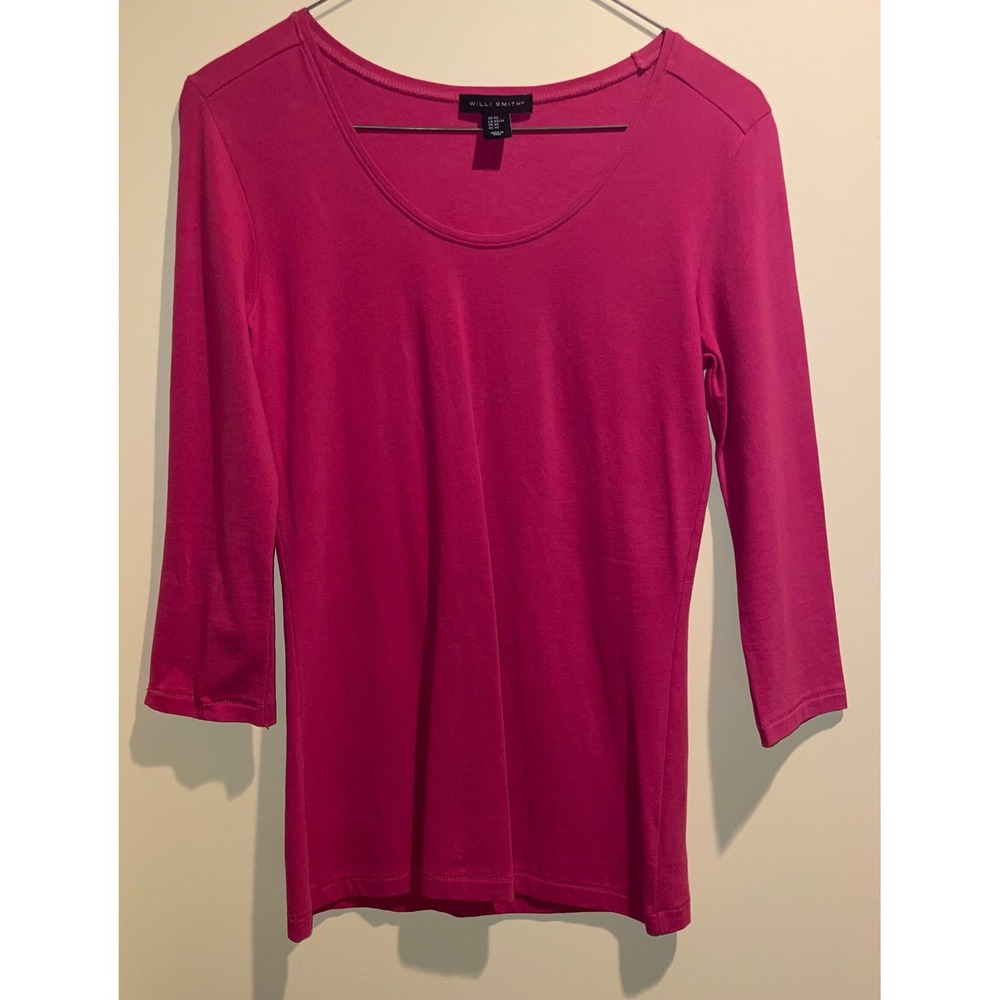 Willi Smith Womens Magenta Rose Scoop Neck Long Sleeve Top Pima Cotton Size XS